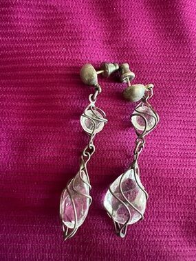 Silver-Tone Wire-Wrapped Clear Crystal Dangle Earrings - Women Jewelry